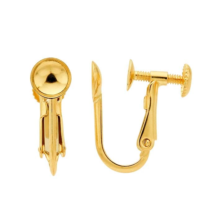 14K Yellow Gold Ear Screw Cabochon Mounting