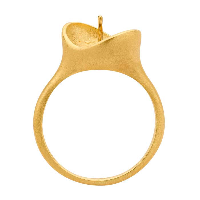 14K Yellow Gold Curved-Well Pearl Ring Mounting