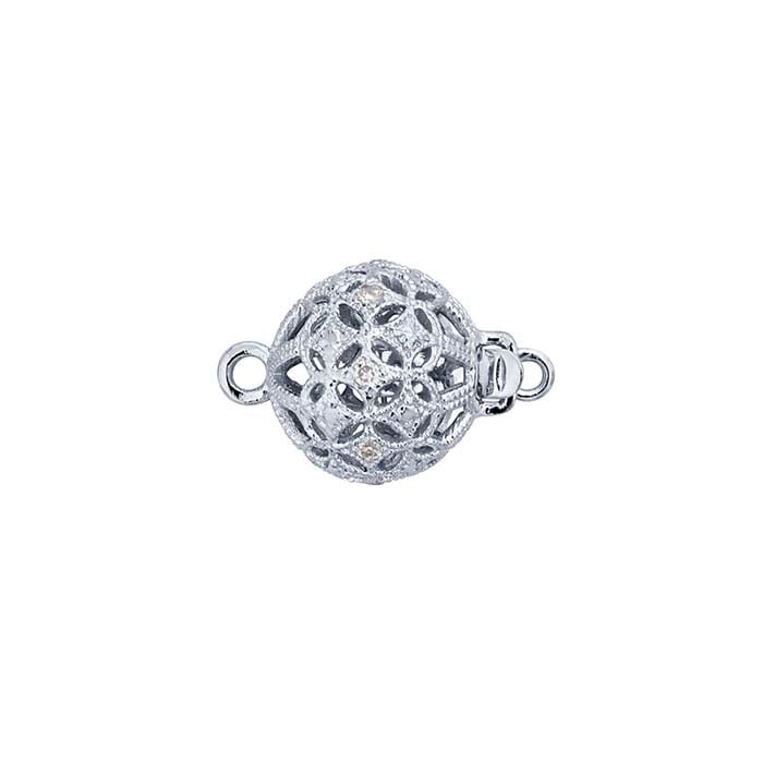 مشبك أمان خرزة فيليغرين مزينة بالألماس من الذهب الأبيض عيار 14 قيراط