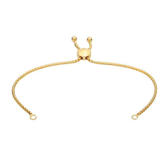 14K Yellow Gold Beveled Box Chain Bracelet Component, Adjustable