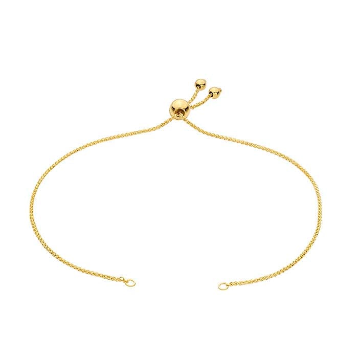 14K Yellow Gold Diamond-Cut Wheat Chain Bracelet Component, Adjustable