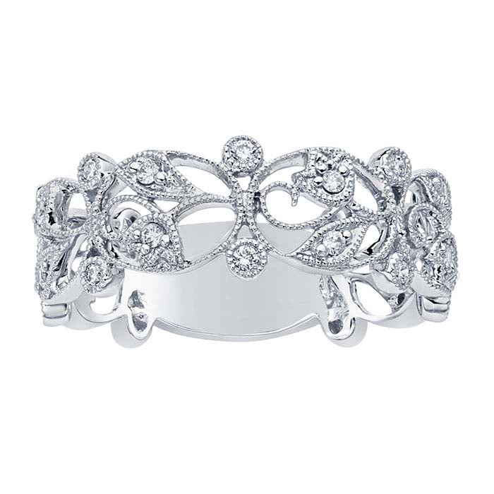14K White Gold Diamond-Set Filigree Band