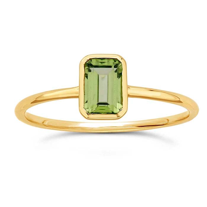 14K Yellow Gold Emerald-Cut Peridot-Set Ring
