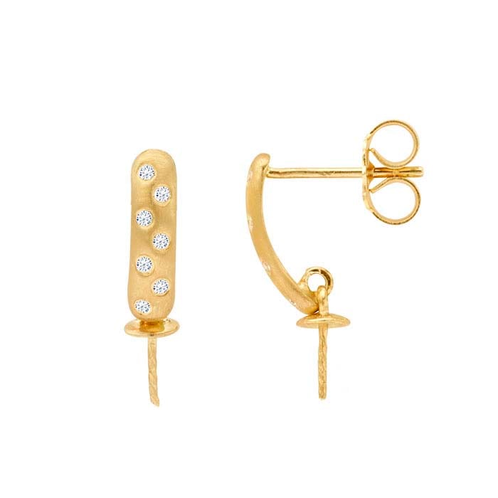 14K Yellow Gold Curved Diamond-Set Pearl Post Earring Mounting