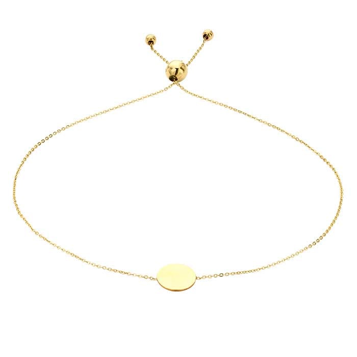 14K Yellow Gold Bracelet with Round Plaque, Adjustable