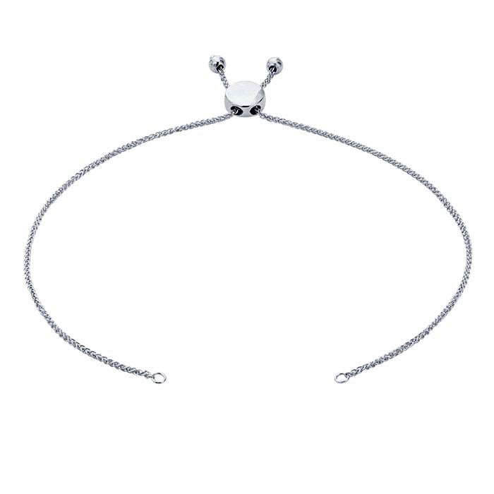 14K White Gold Diamond-Cut Wheat Chain Bracelet Component, Adjustable