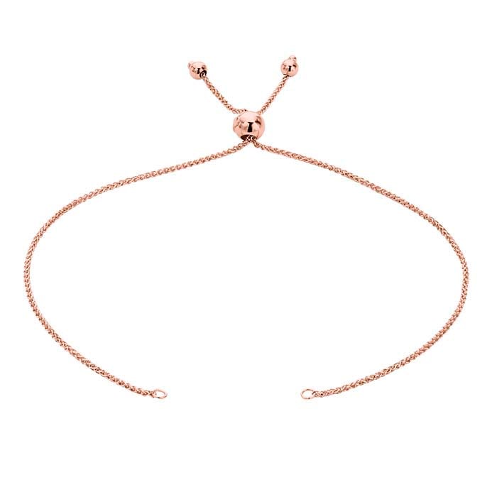 14K Rose Gold Diamond-Cut Wheat Chain Bracelet Component, Adjustable