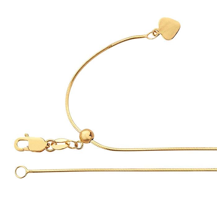 14K keltakultainen kahdeksankulmainen saumattu käärmeketju, säädettävä