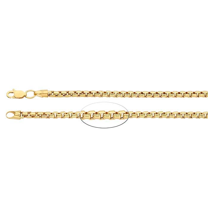 14K Yellow Gold Hollow Rounded Box Chain