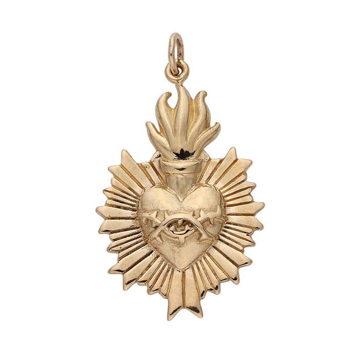 Ciondolo Sacro Cuore in Bronzo Fiammeggiante