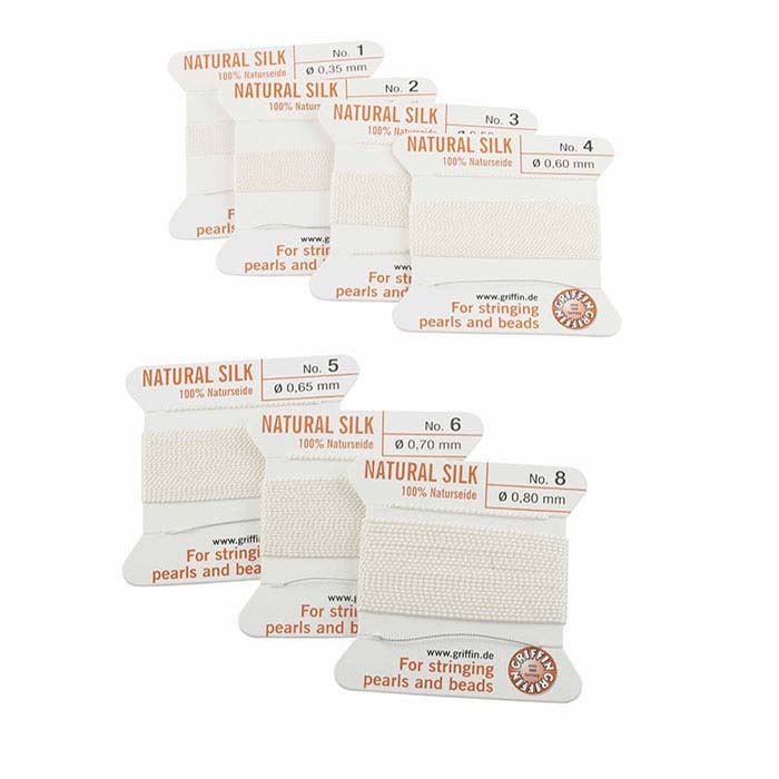 Griffin™ White Silk Bead Cords, Carded with Needle