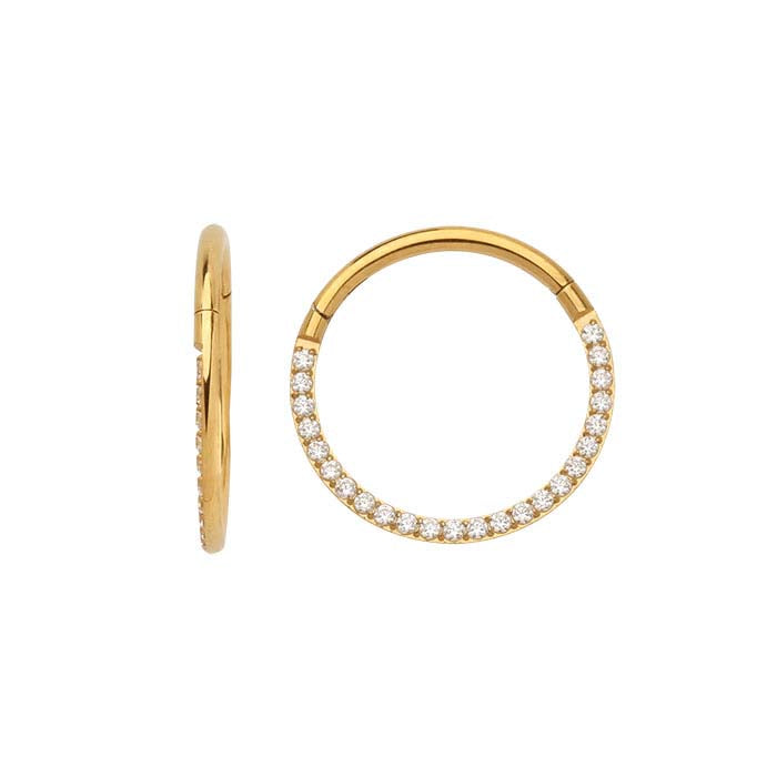 钛金黄色镀金侧面镶嵌立方氧化锆9.5毫米内径点击环,1.02毫米