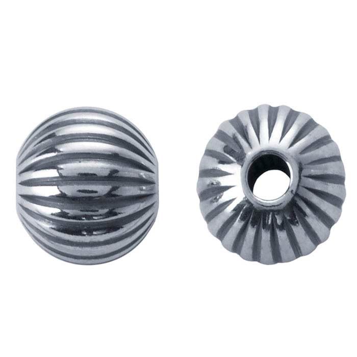 Sterling Silver Oxidized Round Corrugated Seamless Bead