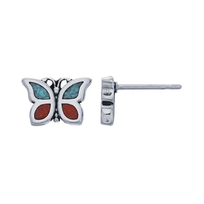 Sterling Silver Inlay Butterfly Post Earring