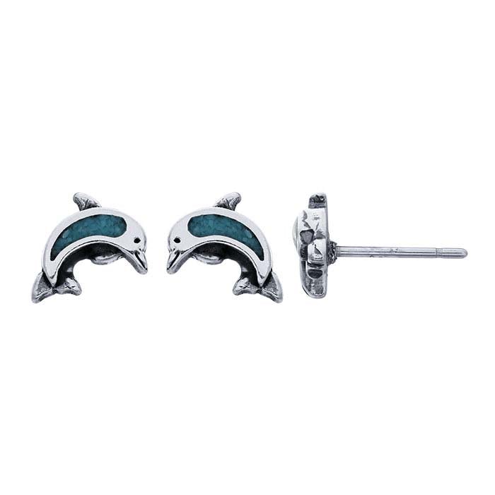 Sterling Silver Inlay Dolphin Post Earring