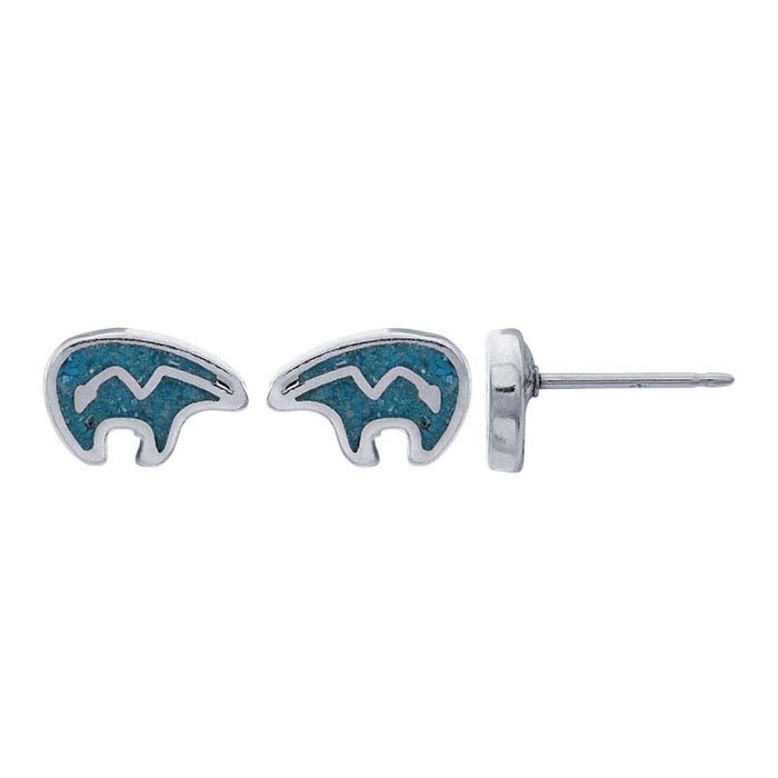 Sterling Silver Inlay Heartline Bear Post Earring
