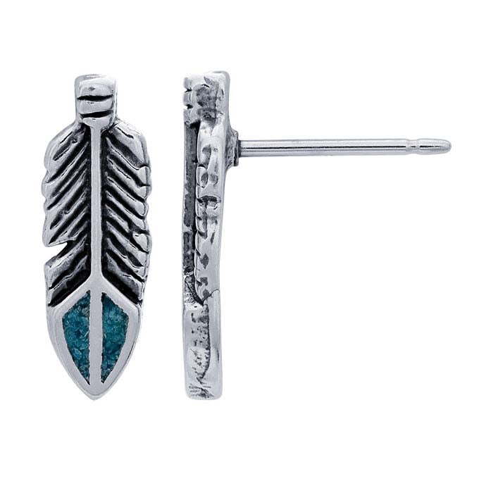 Sterling Silver Inlay Feather Post Earring
