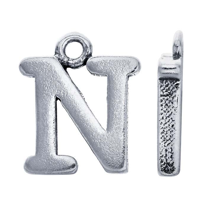Sterling Silver Block Alphabet Charm, "N"