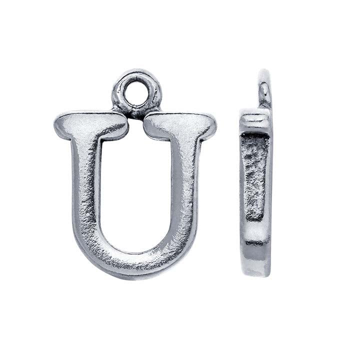 Sterling Silver Block Alphabet Charm, "U"