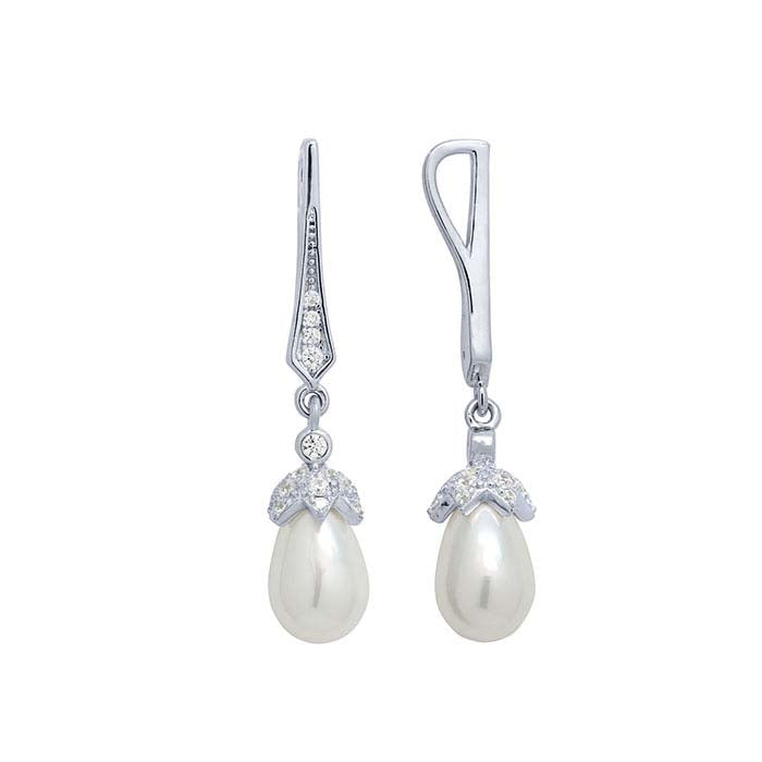 Sterling Silver CZ-Set White Freshwater Shell Pearl Drop Pendant