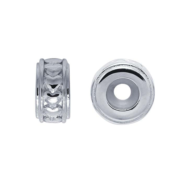 Sterling Silver 8 x Roundel "Smart" Hearts Bead with Silicone Insert