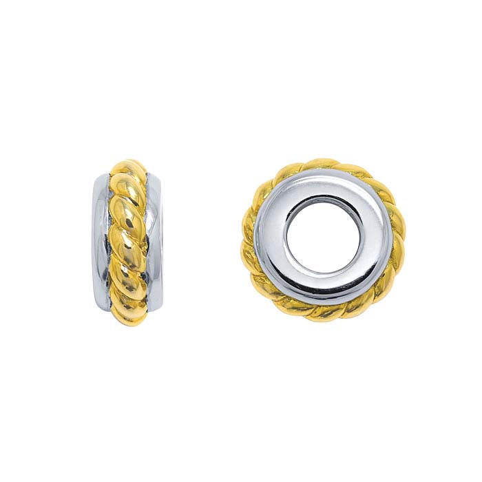 Sterling Silver 9 x 3mm Roundel "Smart" Rope-Edge Bead with Silicone Insert