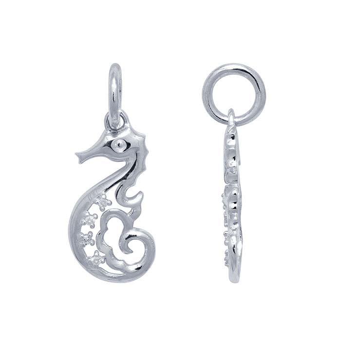 Sterling Silver Diamond-Set Seahorse Charm