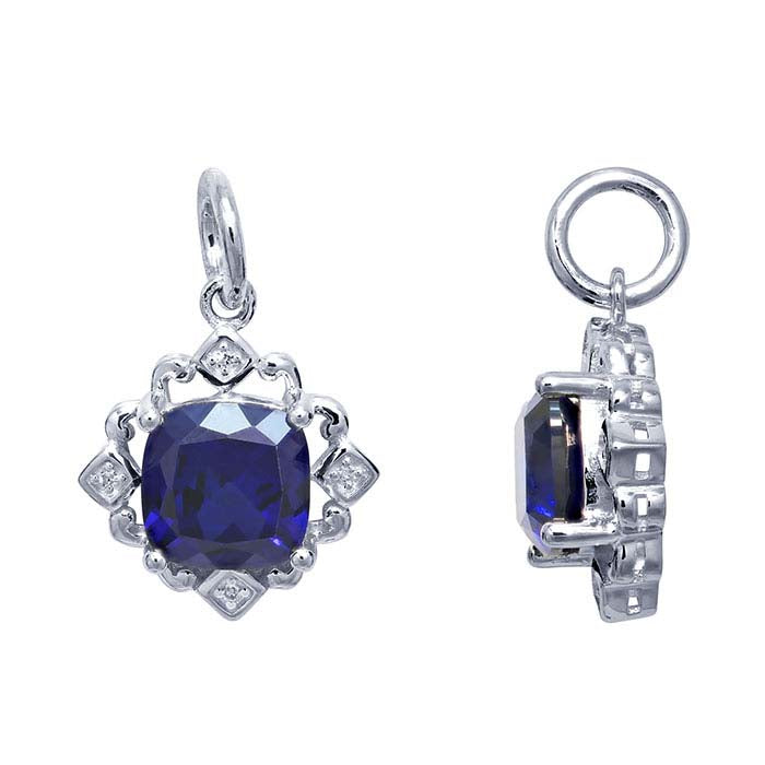 Sterling Silver Diamond- and Lab Created Sapphire-Set Charm
