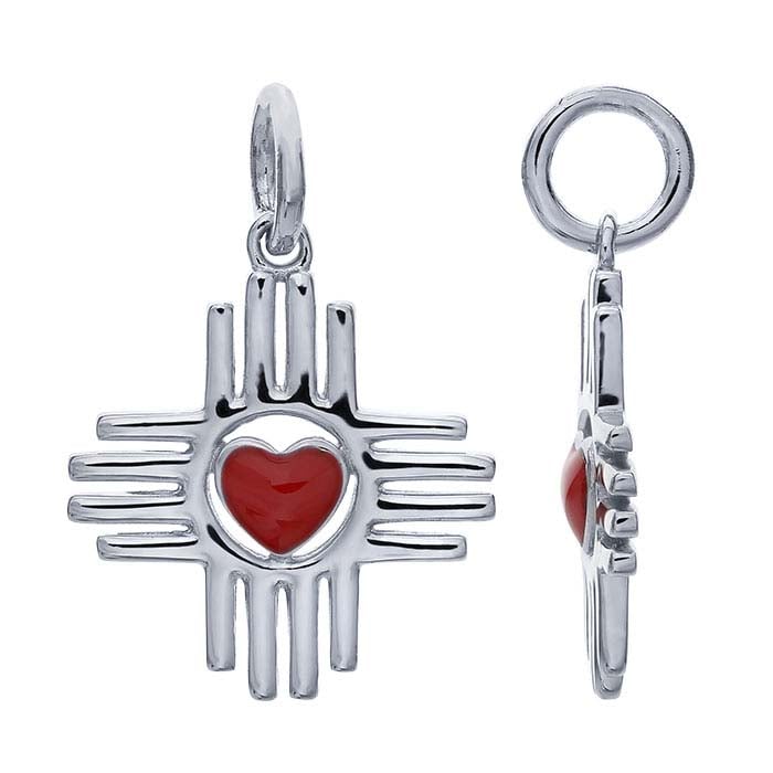 Sterling Silver Zia Charm with Red Enamel Heart