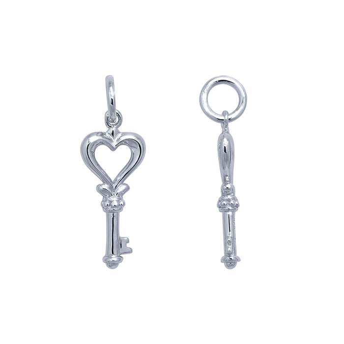 Sterling Silver Open Heart Key Charm