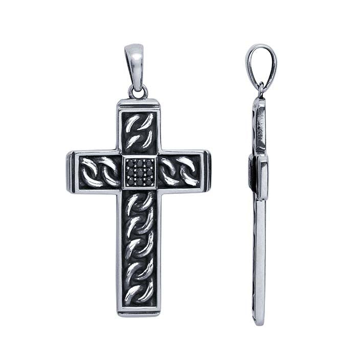Sterling Silver Onyx-Set Cross Pendant
