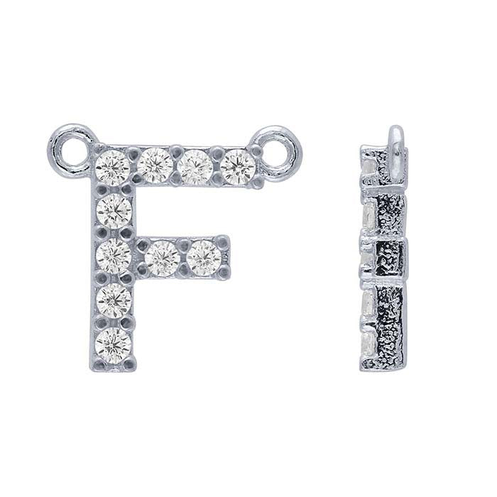 Sterling Silver CZ-Set Alphabet Festoon Pendant, F