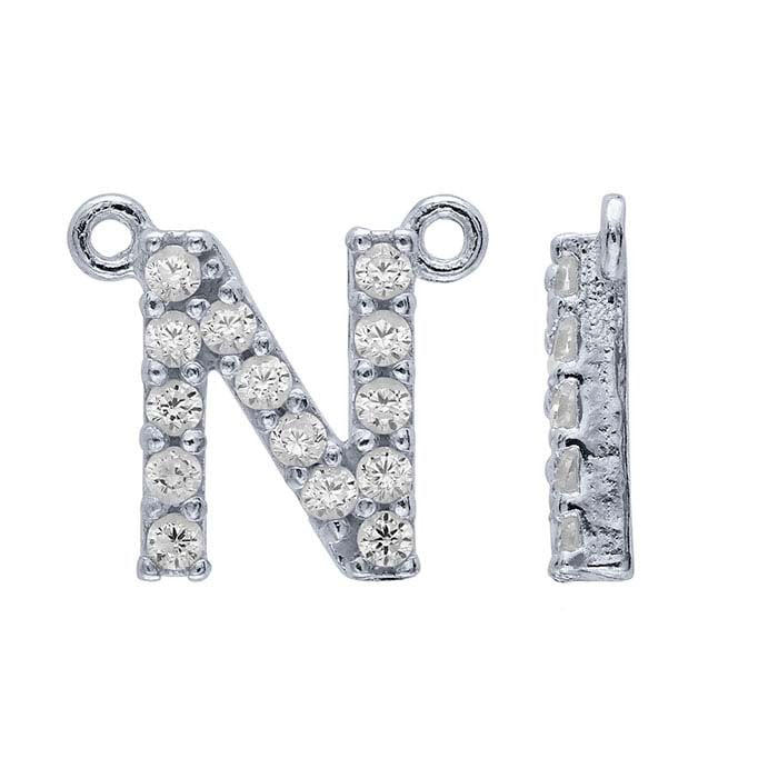 Sterling Silver CZ-Set Alphabet Festoon Pendant, N