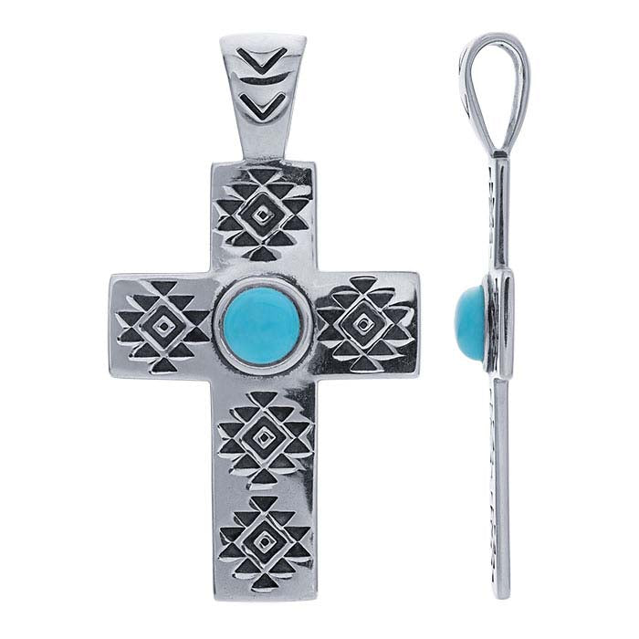 Sterling Silver Sleeping Beauty Turquoise-Set Cross Pendant