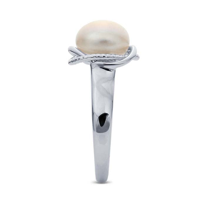 Sterling Silver Open Weave White Freshwater Pearl-Set Ring