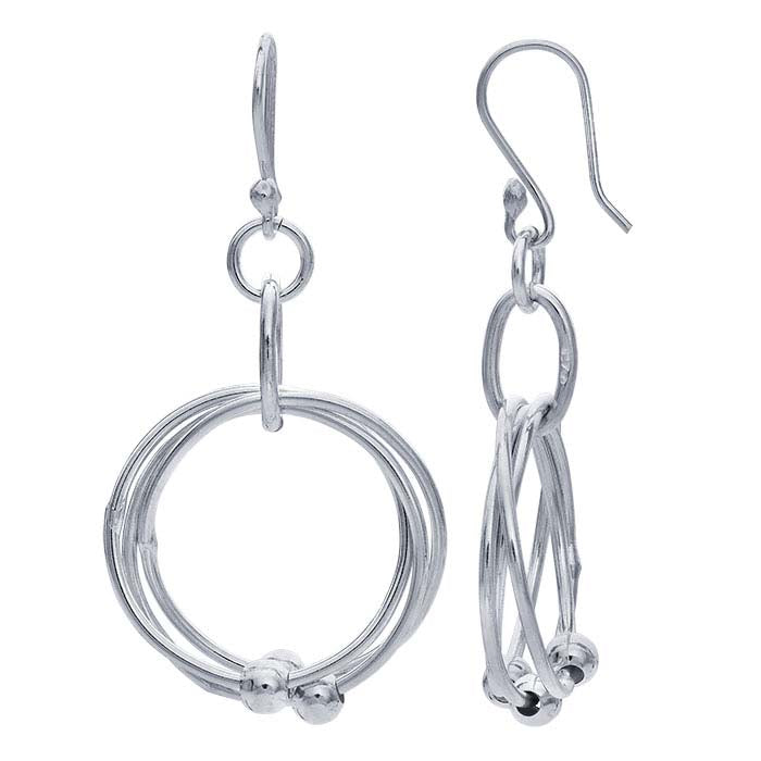 Sterling Silver Three Dangle Circle Earrings with Beads