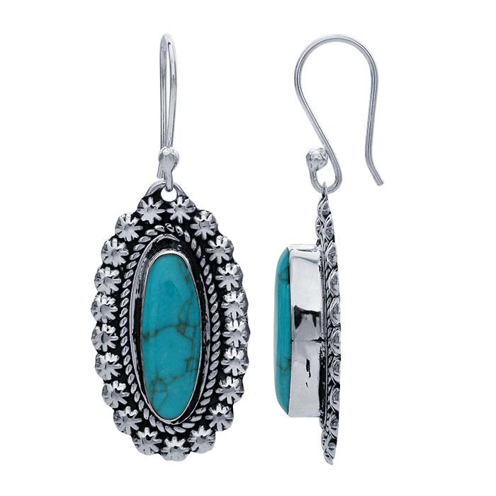 Sterling Silver Imitation Turquoise-Set Earrings