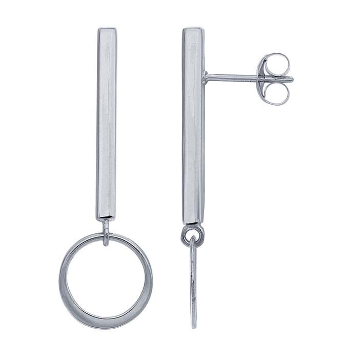Sterling Silver Bar Post Earrings with Circle Dangle