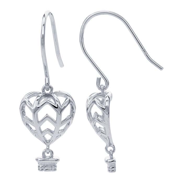 עגילי בלון אוויר חם בצורת לב מכסף סטרלינג