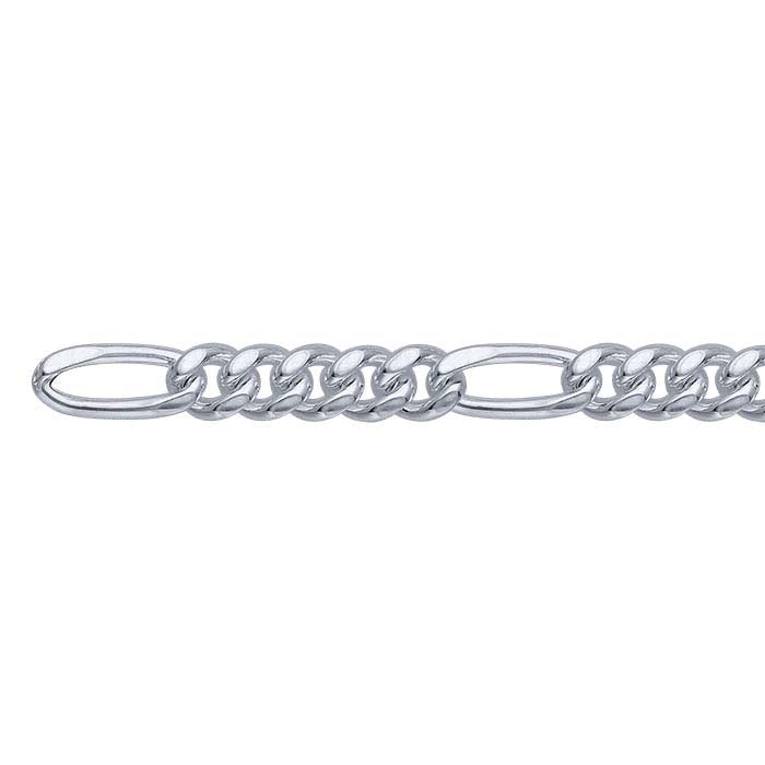 Sterling Silver 7.3mm Diamond-Cut Figaro Chain, By the Foot