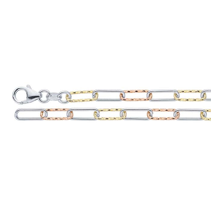 Sterling Silver Tri-Color Cable Chain
