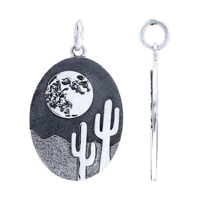 Sterling Silver Moon and Saguaro Cactus Pendant