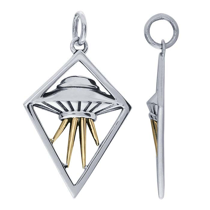 Sterling Silver UFO with Bronze Beams Pendant