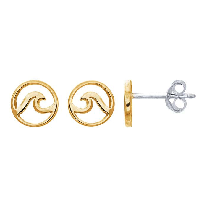 Bronziniai atviri apskritimo formos auskarai su banguotu kaiščiu