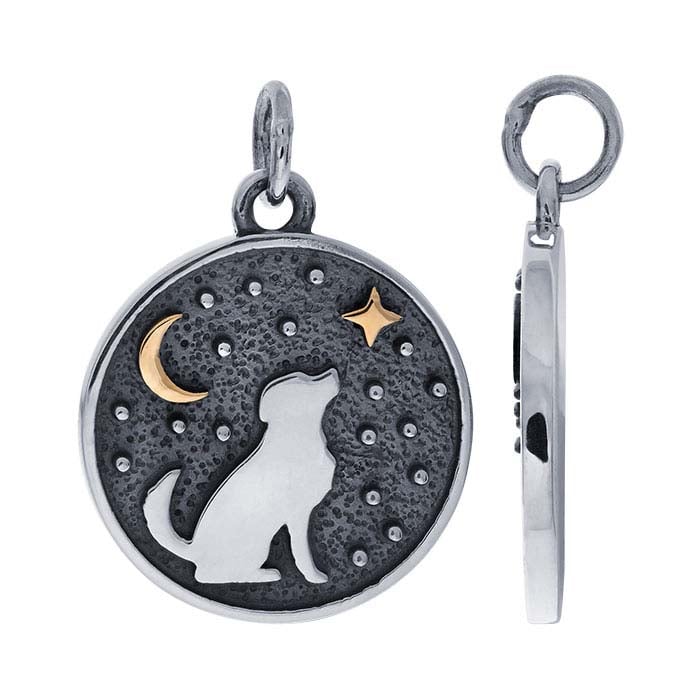 Sterling Silver Dog with Bronze Moon & Star Pendant