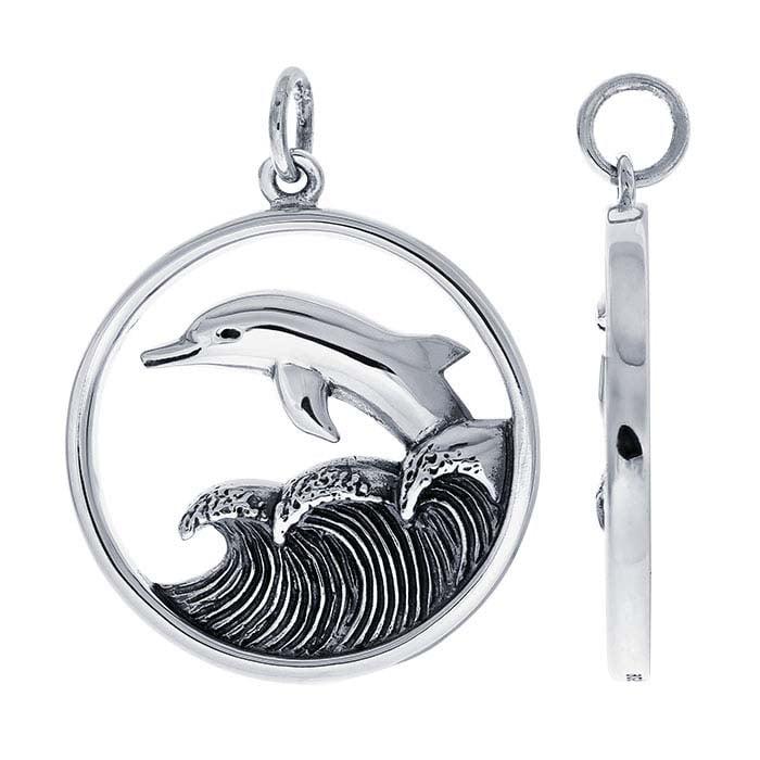 Sterling Silver Dolphin & Waves Pendant