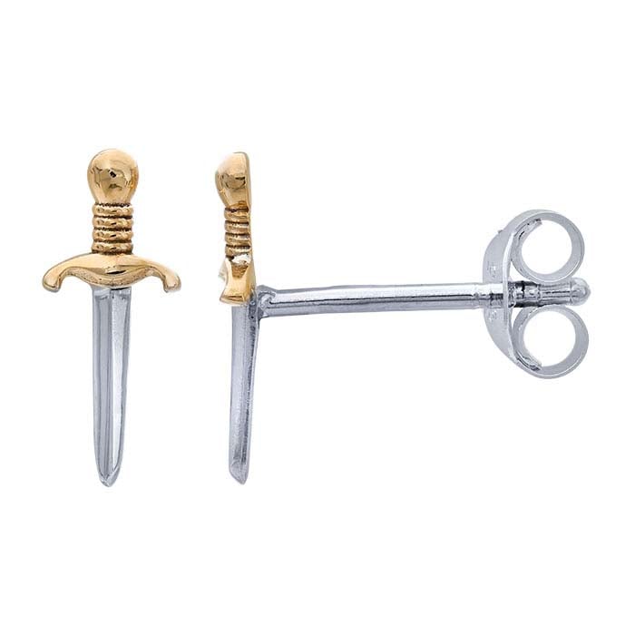 Sterling Silver Dagger with Bronze Handle Post Earrings