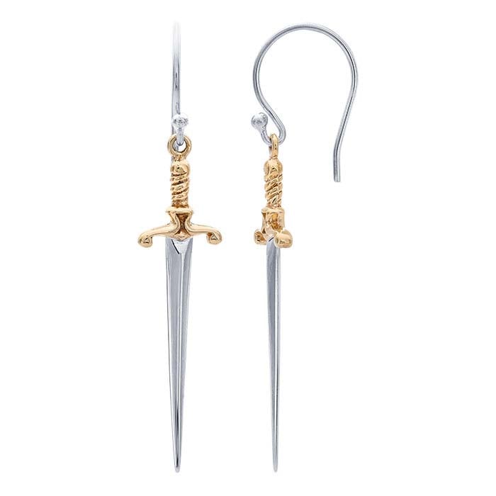 Sterling Silver Dagger with Bronze Handle Earrings