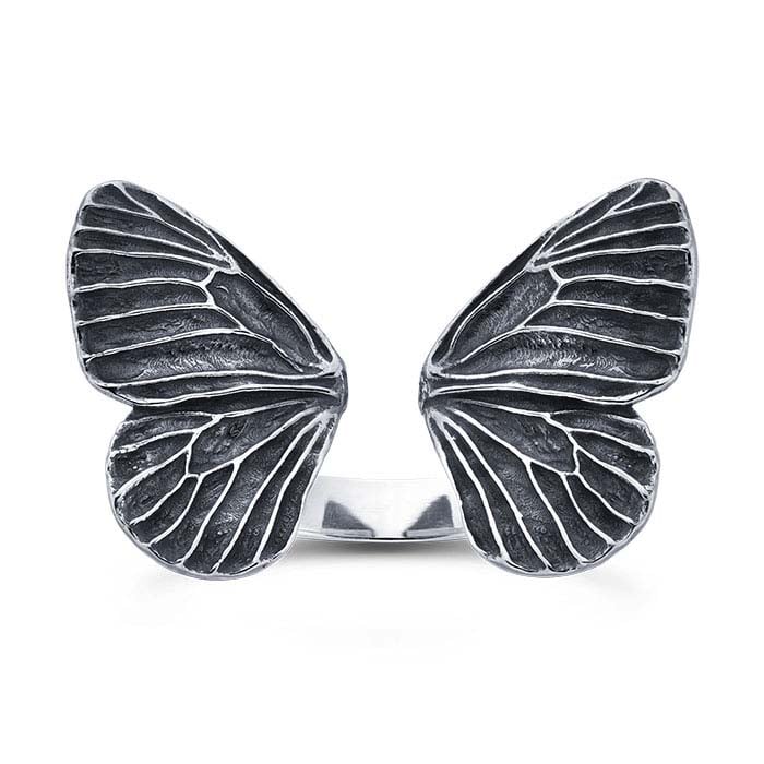 Sterling Silver Butterfly Wings Bypass Ring, Adjustable