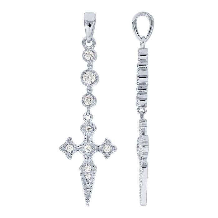 Sterling Silver CZ-Set Cross Drop Pendant